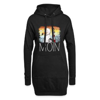 Moin Spruch Möwe Meer Leuchtturm Sonnenuntergang - Hoodie-Kleid - Schwarz - Vorne