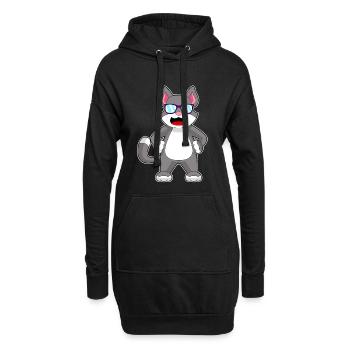 Lunettes de soleil chat - Sweat-shirt à capuche long Femme - noir - Devant
