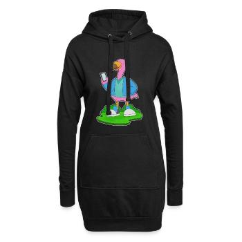Flamingo Smartphone - Hoodie-Kleid - Schwarz - Vorne