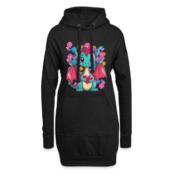 Dragon Printemps Coeur Dragon Nature Enfant Bébé Enfants - Sweat-shirt à capuche long Femme - noir - Devant