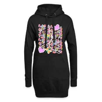 Été Floral Coeur Rétro Chats Chat Enfants des années 80 - Sweat-shirt à capuche long Femme - noir - Devant