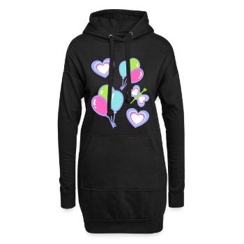 Enfants Coeur Coeurs Papillon Ballons Bébé - Sweat-shirt à capuche long Femme - noir - Devant