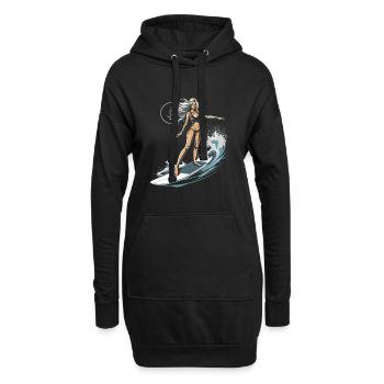 Weibliche Surferin Grafik - Hoodie-Kleid - Schwarz - Vorne