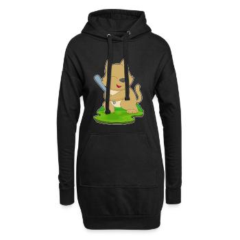 Katze Baseball Baseballschläger - Hoodie-Kleid - Schwarz - Vorne