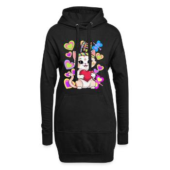 Chat Anniversaire Enfants Enfant Coeur Coeurs Bébé - Sweat-shirt à capuche long Femme - noir - Devant