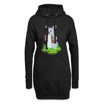 Hase Flasche Rotwein - Hoodie-Kleid - Schwarz - Vorne