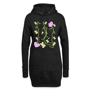 Printemps Chats Coeur Chats Enfants Enfant Bébé - Sweat-shirt à capuche long Femme - noir - Devant