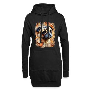 Mops im kunstvollen und abstrakten Stil - Hoodie-Kleid - Schwarz - Vorne