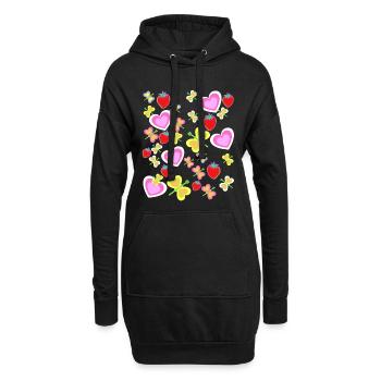 Rétro Été Années 80 Années 90 Coeurs Fraises Insectes - Sweat-shirt à capuche long Femme - noir - Devant