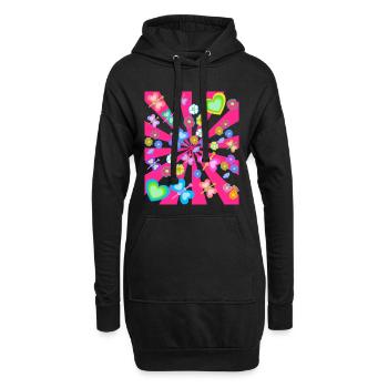 Blumen Blume Herz Herzen Schmetterlinge Retro 80er - Hoodie-Kleid - Schwarz - Vorne