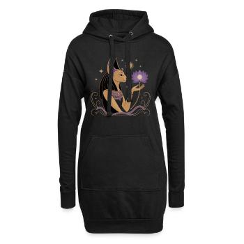 Bastet serein tenant une fleur de lotus - Sweat-shirt à capuche long Femme - noir - Devant