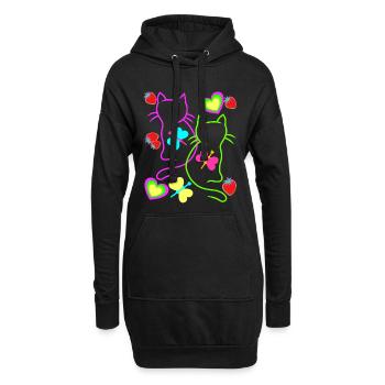 Retro Katzen Erdbeer Sommer 80er Katze Vintage - Hoodie-Kleid - Schwarz - Vorne