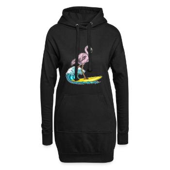 Flamingo Surfen Surfbrett Sommer - Hoodie-Kleid - Schwarz - Vorne