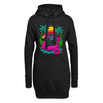 Chat d’été cool sur flamant rose - Look rétro - Sweat-shirt à capuche long Femme - noir - Devant