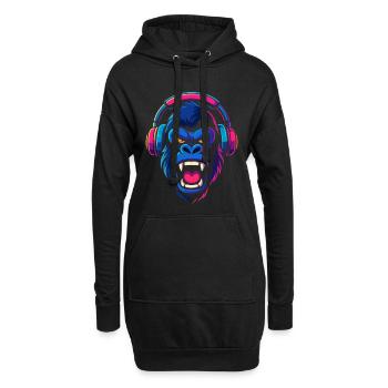 Neon Gorilla mit Kopfhörern - Hoodie-Kleid - Schwarz - Vorne