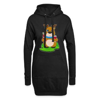 Reindeer bottle of red wine - Hoodie Dress - black - Front