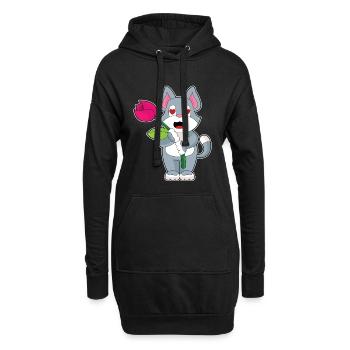 Katze Blume - Hoodie-Kleid - Schwarz - Vorne