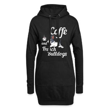 Café et bouledogues français – Cute Frenchie - Sweat-shirt à capuche long Femme - noir - Devant