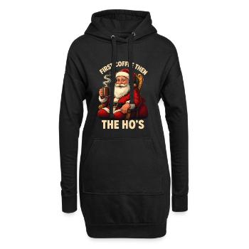 Weihnachtsmann mit Kaffee und festlichem Zitat - Hoodie-Kleid - Schwarz - Vorne