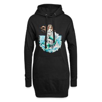 Meerjungfrau Illustration Fantasy Meereswesen - Hoodie-Kleid - Schwarz - Vorne