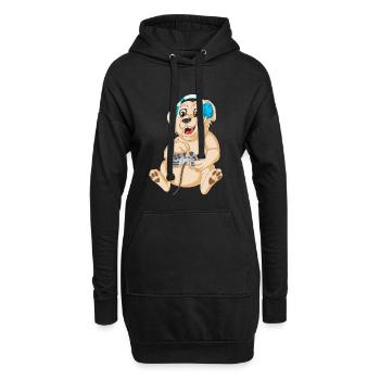 Verspielter Gaming Hund Golden Retriever - Hoodie-Kleid - Schwarz - Vorne