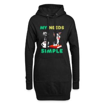Mes besoins sont simples Boston Terrier Café et livre - Sweat-shirt à capuche long Femme - noir - Devant