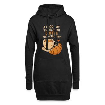 Une bonne journée commence par un café et un croissant - Sweat-shirt à capuche long Femme - noir - Devant
