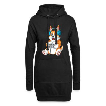 Corgi Gamer – Perfekte Geschenk-Vibes - Hoodie-Kleid - Schwarz - Vorne