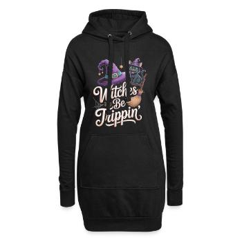 Sorcière magique avec un chat noir - Sweat-shirt à capuche long Femme - noir - Devant