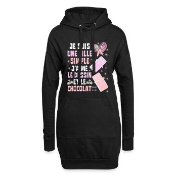Je Suis Une Fille Simple Dessin et Chocolat - Sweat-shirt à capuche long Femme - noir - Devant