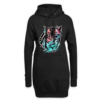 Chat coloré - Sweat-shirt à capuche long Femme - noir - Devant