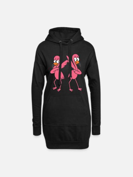 Two funny dancing flamingos, dabbing giraffes - Hoodie Dress - black