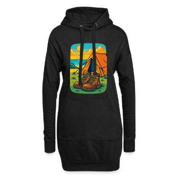 Camping Abenteuer Stiefel Zelt Strand - Hoodie-Kleid - Schwarz - Vorne