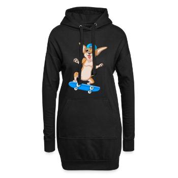 Niedlicher Chihuahua Skateboarding Hund Lustige Karikatur - Hoodie-Kleid - Schwarz - Vorne