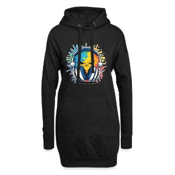 Dessin animé DJ compact avec casque - Sweat-shirt à capuche long Femme - noir - Devant