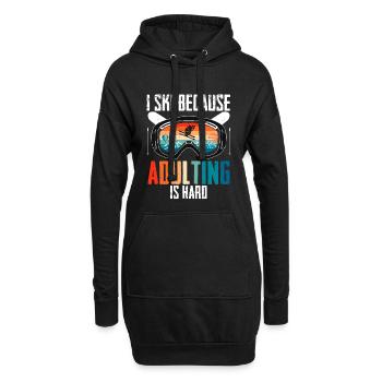 Ski Skifahrer Wintersport adulting is hard - Hoodie-Kleid - Schwarz - Vorne