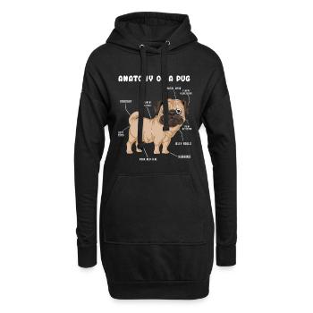 Mops-Anatomie - Hoodie-Kleid - Schwarz - Vorne