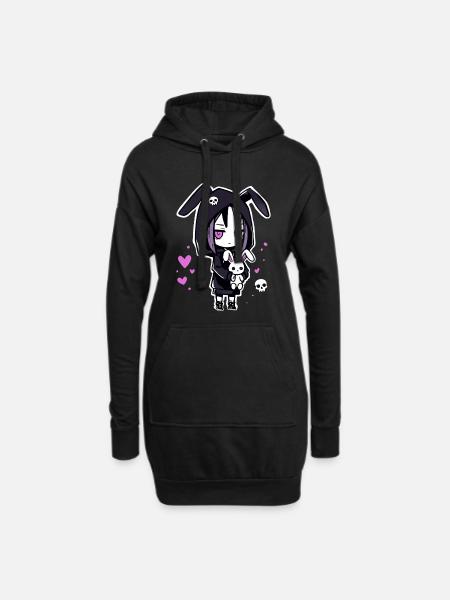 Gothic Anime Girl mit Bunny Hoodie und Totenkopf - Hoodie-Kleid - Schwarz