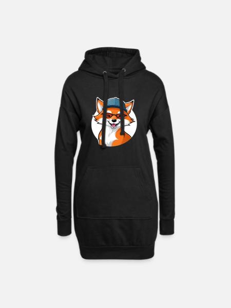 witziger Fuchs mit Brille und Cap - Hoodie-Kleid - Schwarz