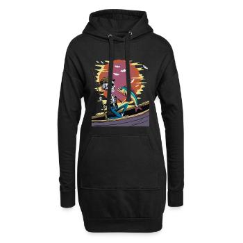 Skelettangler bei Sonnenuntergang Goldmakrele Mahi - Hoodie-Kleid - Schwarz - Vorne