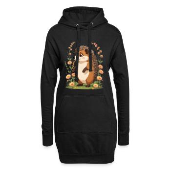 Niedlicher Igel mit Blumenkranz - Hoodie-Kleid - Schwarz - Vorne