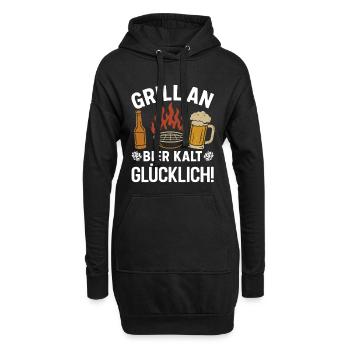 Bierfan GRILL AN BIER KALT GLÜCKLICH Lustiges - Hoodie-Kleid - Schwarz - Vorne