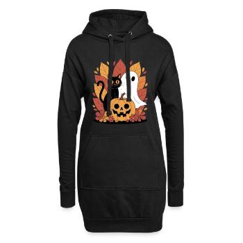 Geist Kürbis Katze Niedliches Halloween Herbst - Hoodie-Kleid - Schwarz - Vorne