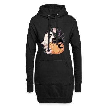 Geist Kürbis Katze Vintage Blumen Halloween Herbst - Hoodie-Kleid - Schwarz - Vorne