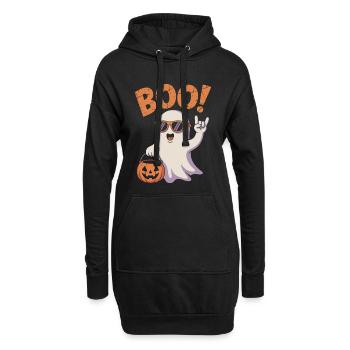Lustiger Geist Mit Kürbis Und Boo - Hoodie-Kleid - Schwarz - Vorne
