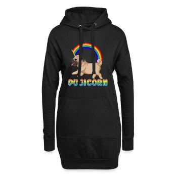 Mops Einhorn Pugicorn Lustiges T-Shirt - Hoodie-Kleid - Schwarz - Vorne