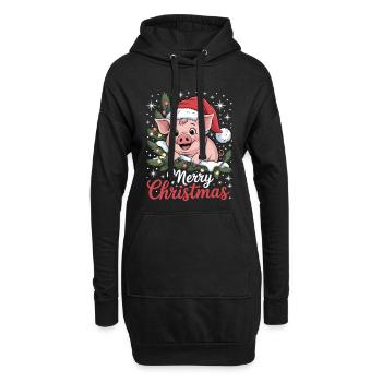 T-shirt de Noël avec cochon et chapeau de Père Noël - Sweat-shirt à capuche long Femme - noir - Devant