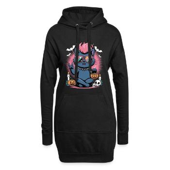 Neon Halloween Kater mit Kürbis-Szene - Hoodie-Kleid - Schwarz - Vorne