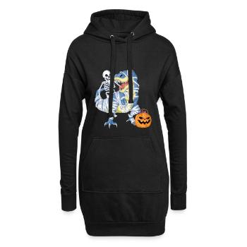 Skelett Reiten Mumie Dinosaurier Halloween T-Shirt - Hoodie-Kleid - Schwarz - Vorne