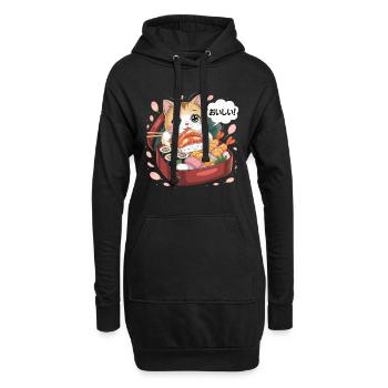 Kawaii Katze mit Sushi - Hoodie-Kleid - Schwarz - Vorne
